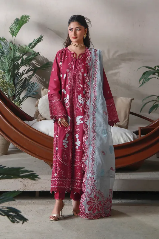 Aabyaan Saagar Luxury Festive Lawn 26 Wine Jacquard – view 1 – Poshaq