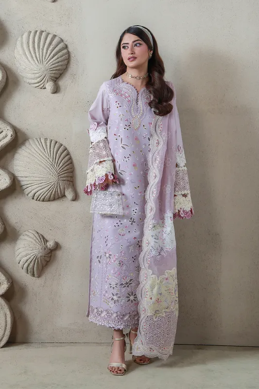 Aabyaan Saagar Luxury Festive Lawn 26 Soft Lilac Jacquard – view 1 – Poshaq