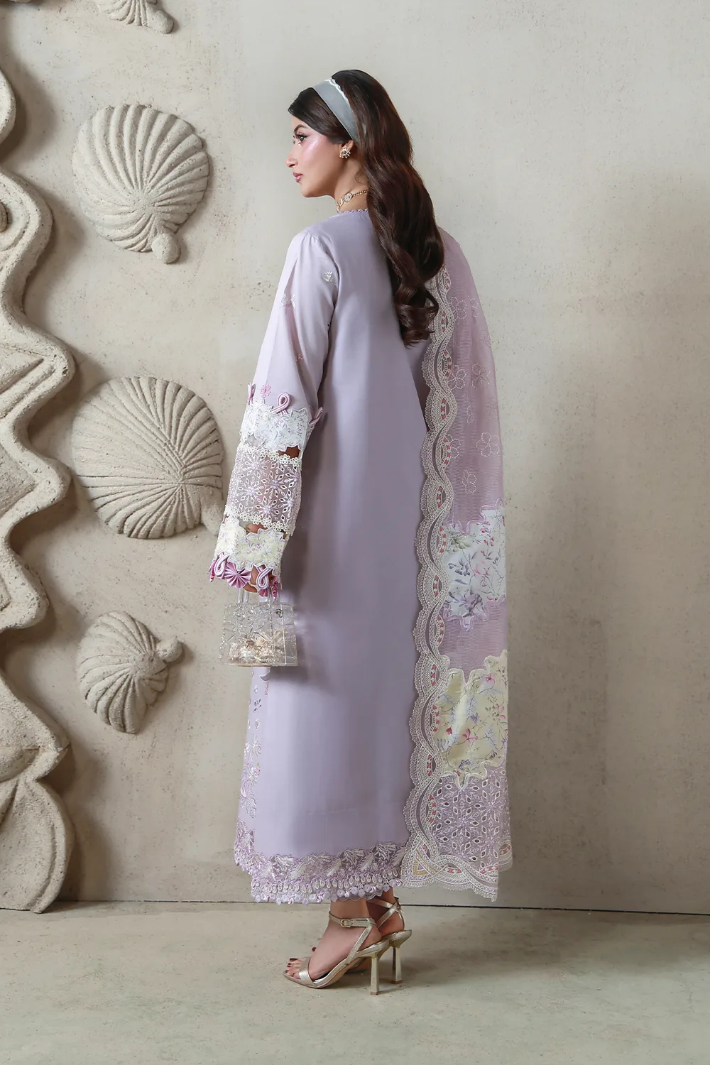 Aabyaan Saagar Luxury Festive Lawn 26 Soft Lilac Jacquard – view 2 – Poshaq