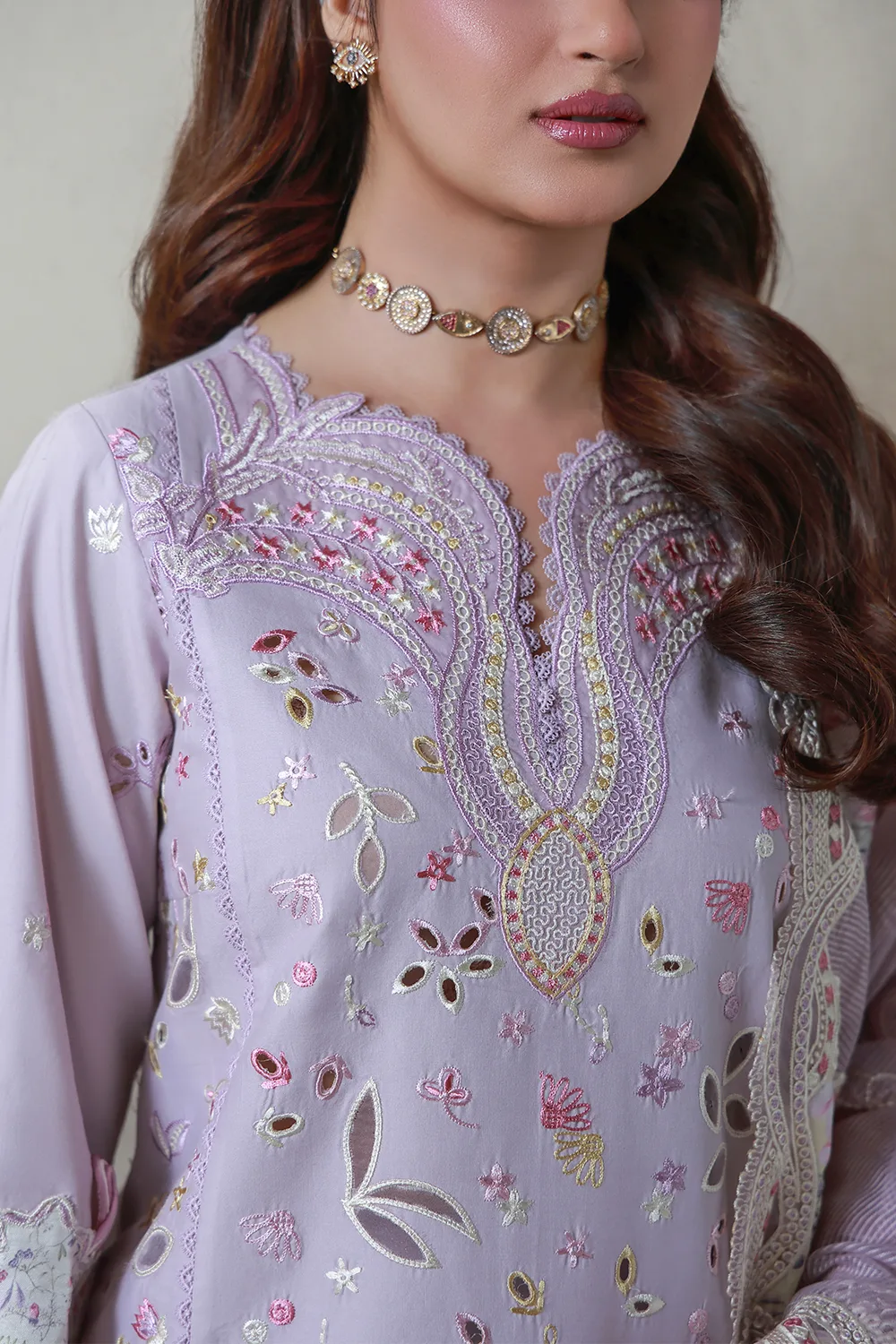 Aabyaan Saagar Luxury Festive Lawn 26 Soft Lilac Jacquard – view 5 – Poshaq