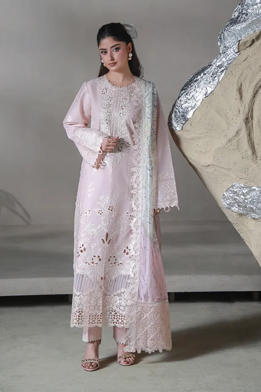 Aabyaan Saagar Luxury Festive Lawn 26 Light Pink Silk – view 1 – Poshaq