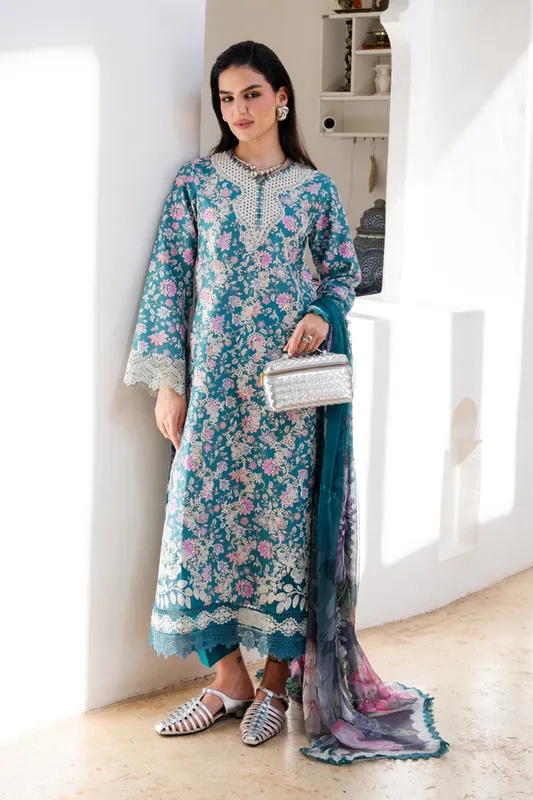 Aabyaan Shezlin Chikankari 26 Dark Teal Chiffon – view 1 – Poshaq