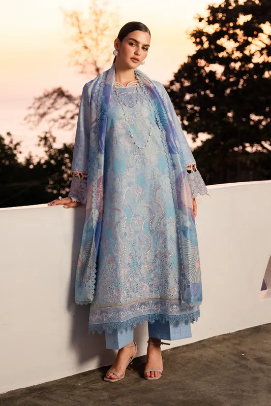 Aabyaan Shezlin Chikankari 26 Light Blue Lawn – view 1 – Poshaq