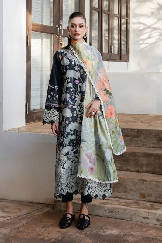 Aabyaan Shezlin Chikankari 26 Black Silk – view 1 – Poshaq