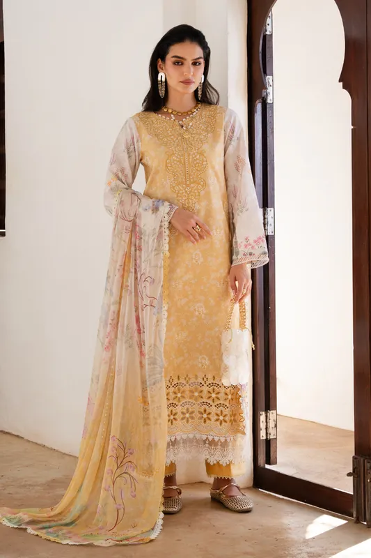Aabyaan Shezlin Chikankari 26 Dust Yellow Chiffon – view 1 – Poshaq