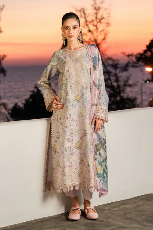 Aabyaan Shezlin Chikankari 26 Pale Brown Silk – view 1 – Poshaq