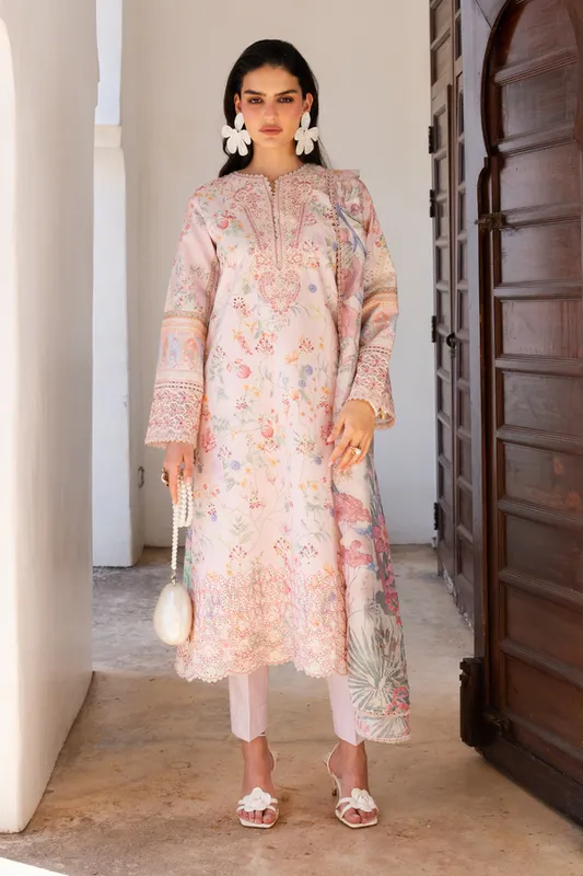 Aabyaan Shezlin Chikankari 26 Oyster Pink Silk – view 1 – Poshaq