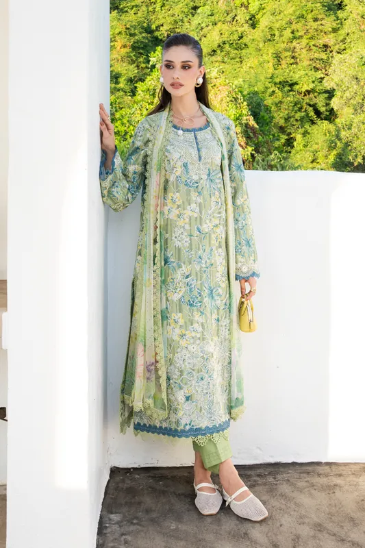 Aabyaan Shezlin Chikankari 26 Aqua Green Chiffon – view 1 – Poshaq