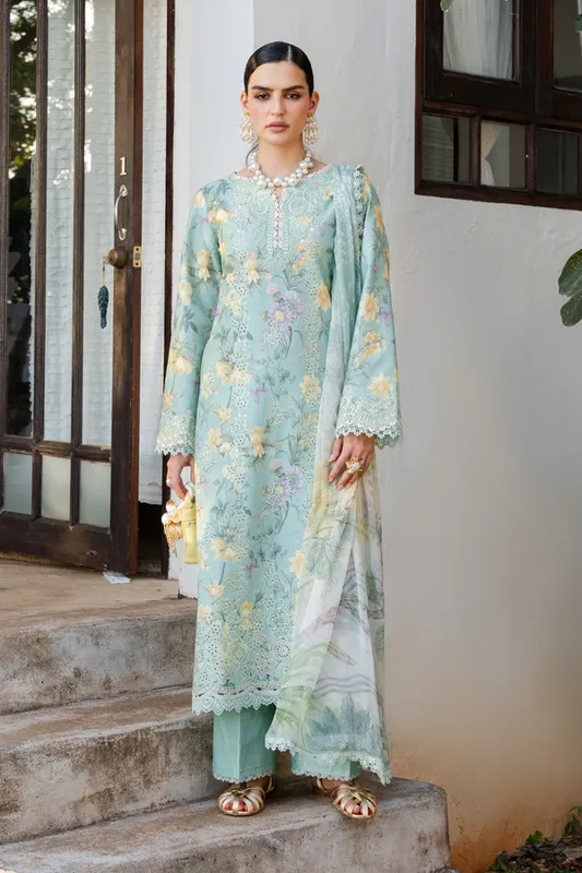 Aabyaan Shezlin Chikankari 26 Ice Blue Chiffon – view 1 – Poshaq