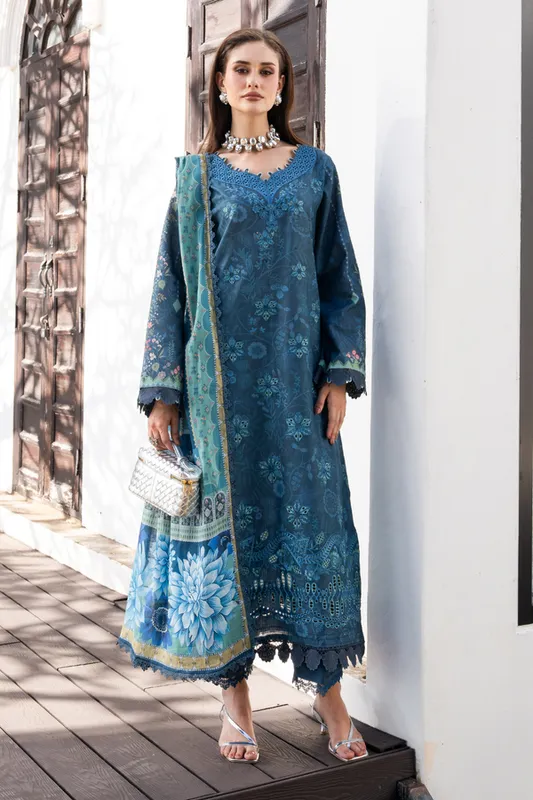 Aabyaan Shezlin Chikankari 26 Teal Blue Lawn – view 1 – Poshaq