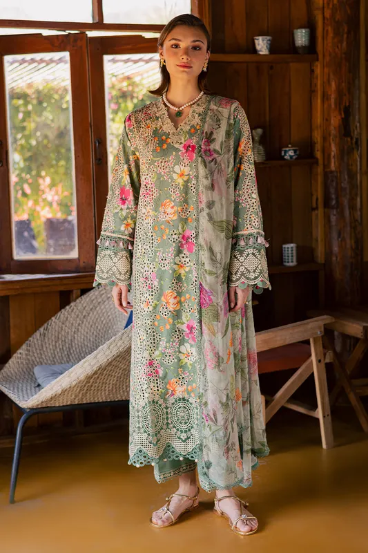 Aabyaan Shezlin Chikankari Eid Edit 26 Sea Green Chiffon – view 1 – Poshaq