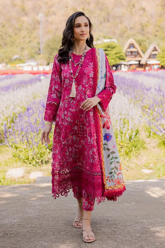 Aabyaan Shezlin Chikankari Eid Edit 26 Dark Pink Silk – view 1 – Poshaq