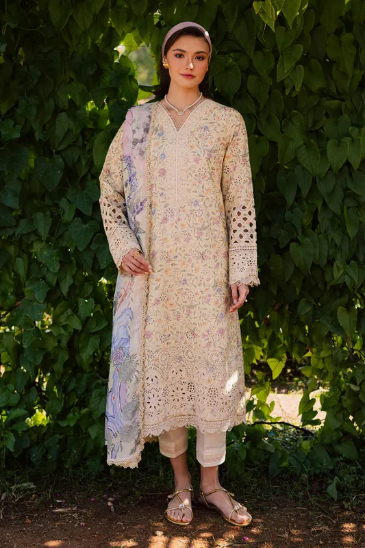Aabyaan Shezlin Chikankari Eid Edit 26 Light yellow Silk – view 1 – Poshaq