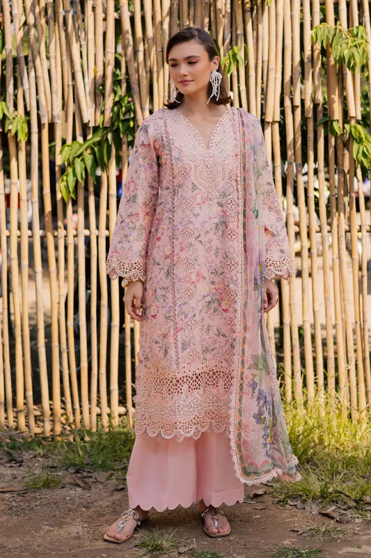 Aabyaan Shezlin Chikankari Eid Edit 26 Light Peach Pink Chiffon – view 1 – Poshaq