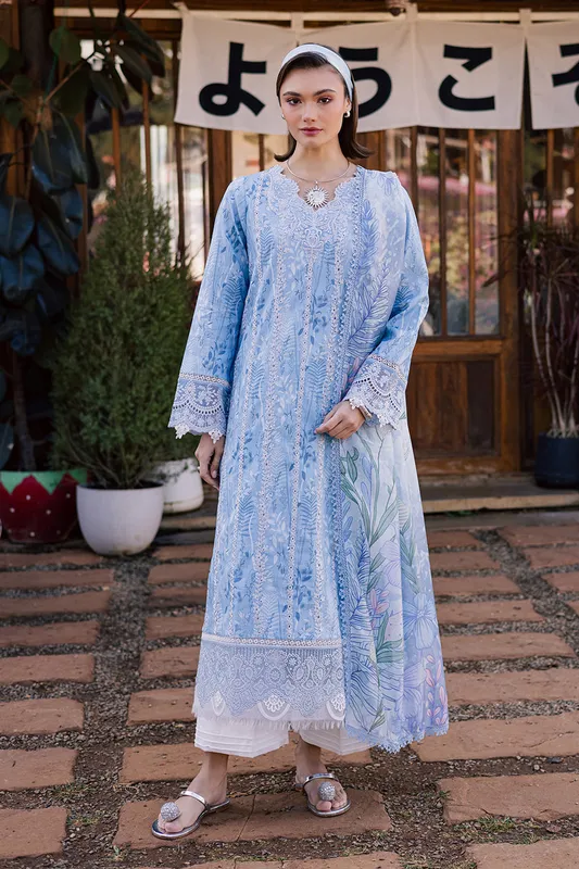 Aabyaan Shezlin Chikankari Eid Edit 26 Denium Blue Silk – view 1 – Poshaq