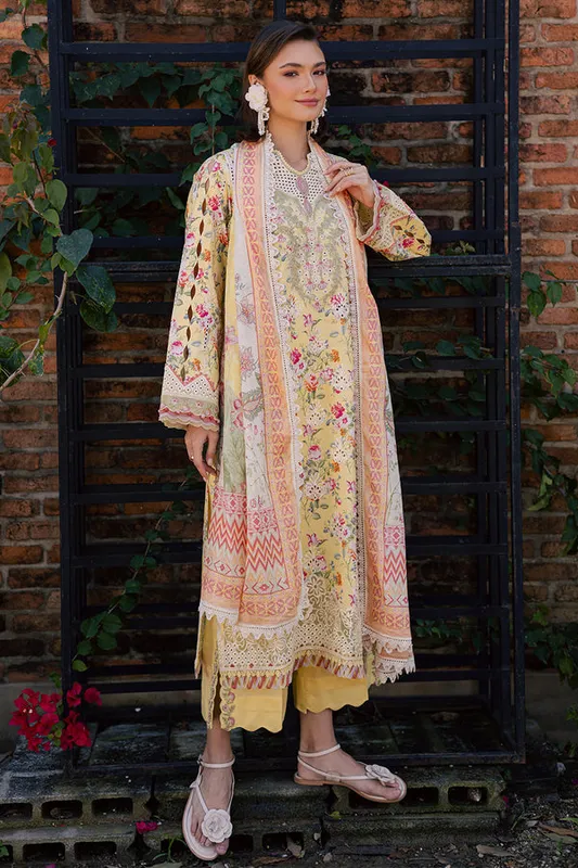 Aabyaan Shezlin Chikankari Eid Edit 26 Dust Yellow Lawn – view 1 – Poshaq