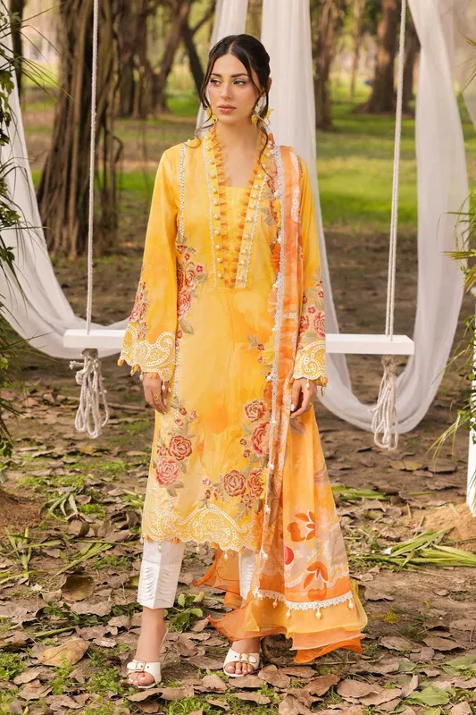 Adans Libas Chantelle 26 Mustard Yellow Cotton – view 1 – Poshaq