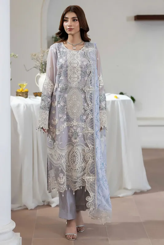 Adans Libas Eid Festive Chiffon Soft Lilac Raw Silk – view 1 – Poshaq