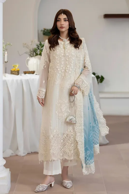 Adans Libas Eid Festive Chiffon Ivory Raw Silk – view 1 – Poshaq