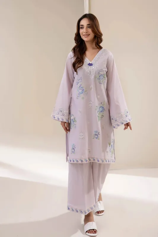 Adans Libas Embrodiered Co Ord Sets Lilac Lawn – view 1 – Poshaq