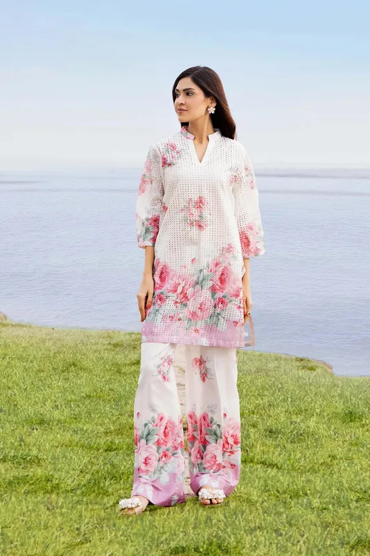 Adans Libas Embrodiered Co Ord Sets Off White Jacquard – view 1 – Poshaq