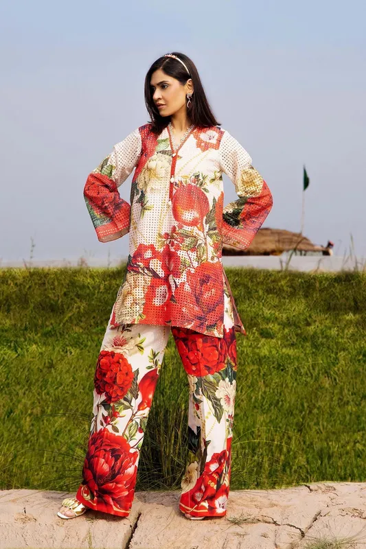 Adans Libas Embrodiered Co Ord Sets Ivory Jacquard – view 1 – Poshaq