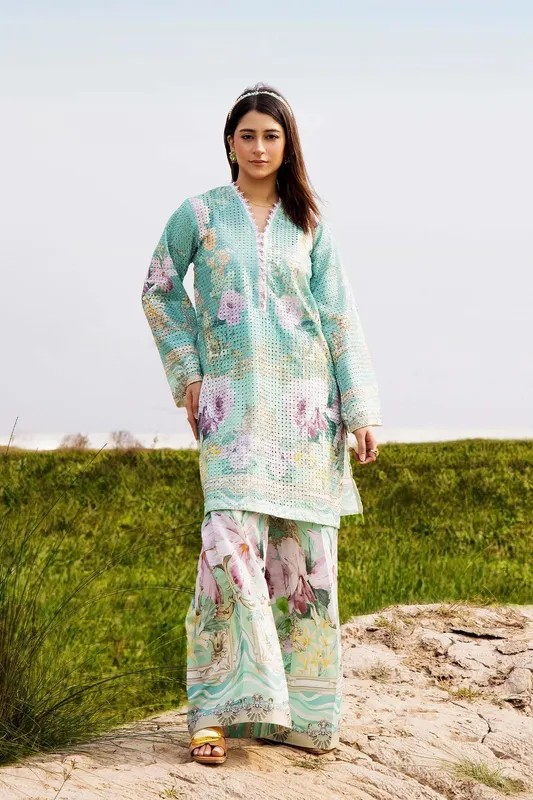 Adans Libas Embrodiered Co Ord Sets Ferozi Jacquard – view 1 – Poshaq