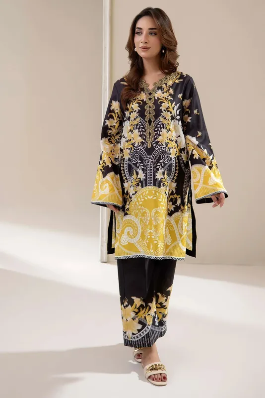 Adans Libas Embrodiered Co Ord Sets Black Lawn – view 1 – Poshaq