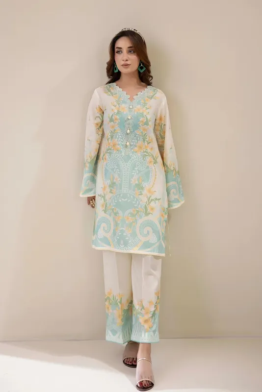 Adans Libas Embrodiered Co Ord Sets Off White Lawn – view 1 – Poshaq