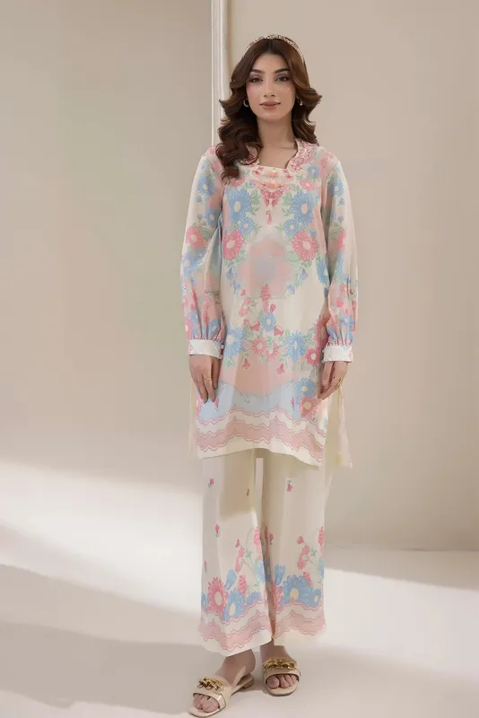 Adans Libas Embrodiered Co Ord Sets Off White Lawn – view 1 – Poshaq