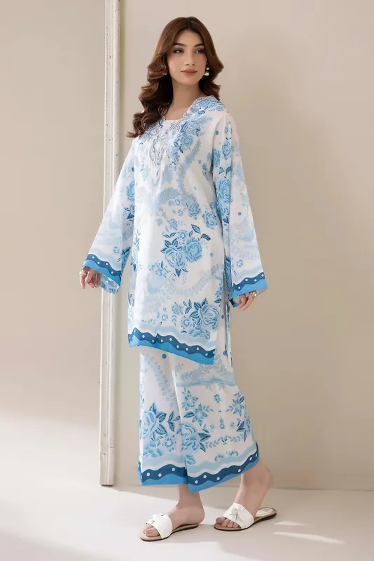 Adans Libas Embrodiered Co Ord Sets Off White Lawn – view 1 – Poshaq