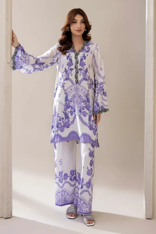 Adans Libas Embrodiered Co Ord Sets Off White Lawn – view 1 – Poshaq