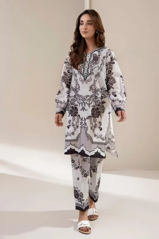 Adans Libas Embrodiered Co Ord Sets Off White Lawn – view 1 – Poshaq