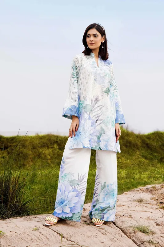 Adans Libas Embrodiered Co Ord Sets Off White Jacquard – view 1 – Poshaq