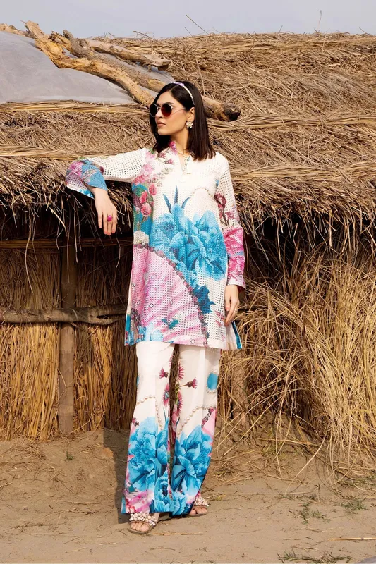 Adans Libas Embrodiered Co Ord Sets Ivory Jacquard – view 1 – Poshaq