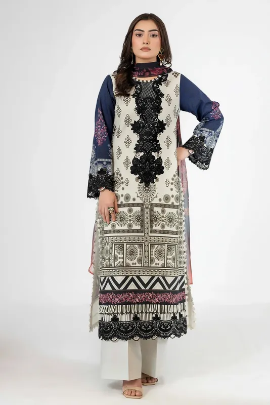 Adans Libas Ethnic Prints Off White Chiffon – view 1 – Poshaq