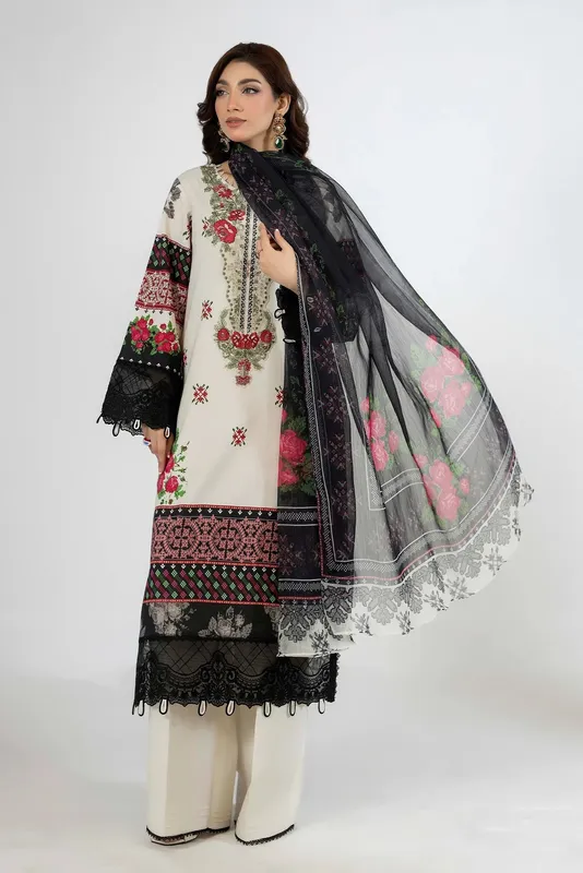 Adans Libas Ethnic Prints Off White Chiffon – view 1 – Poshaq