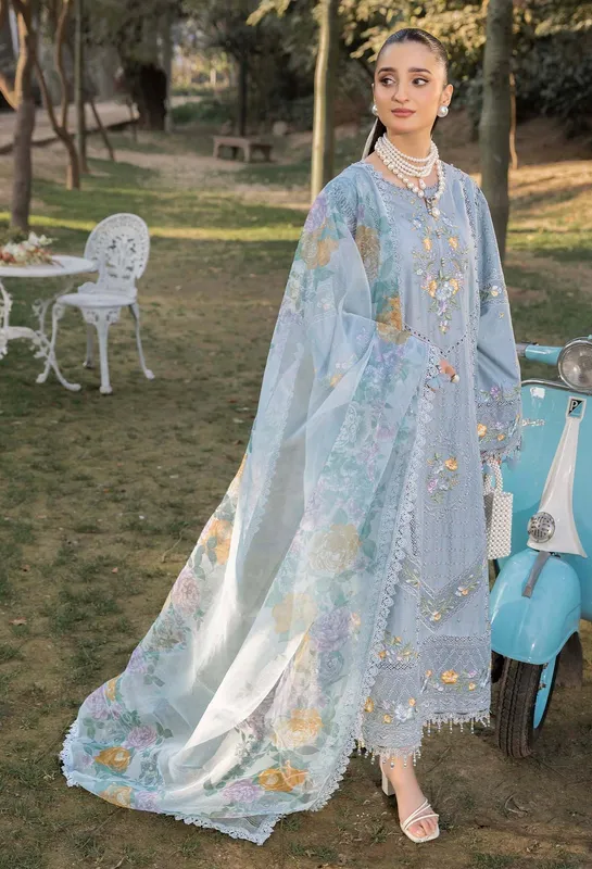 Adans Libas Gul Rukh Lawn 25 Blue Gray Cotton – view 1 – Poshaq