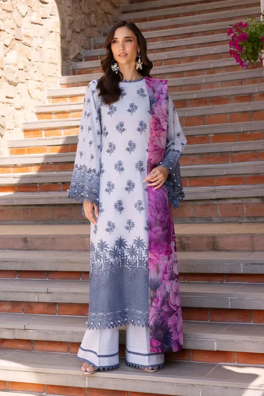 Adans Libas Lasserkari Eid Petals Lavender Gray Chiffon – view 1 – Poshaq