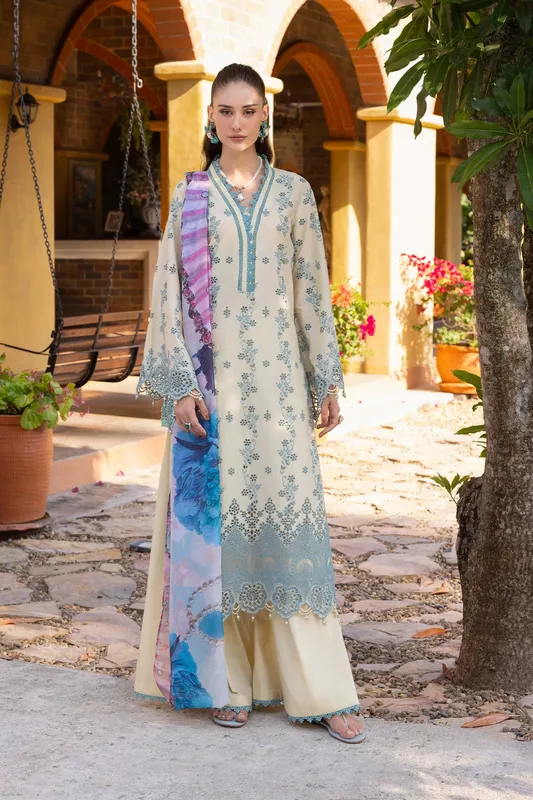 Adans Libas Lasserkari Eid Petals Ash Cotton – view 1 – Poshaq