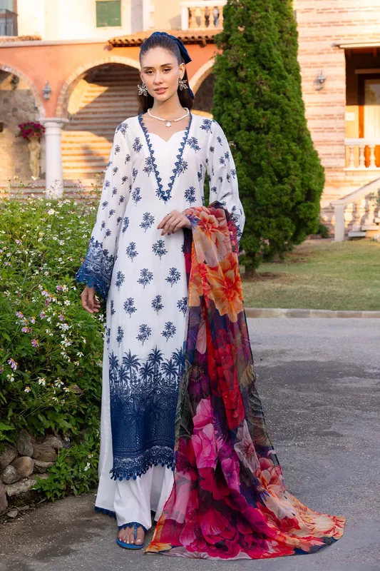 Adans Libas Lasserkari Eid Petals White Chiffon – view 1 – Poshaq