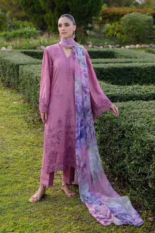 Adans Libas Lasserkari Eid Petals Pastel Purple Chiffon – view 1 – Poshaq