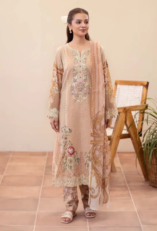 Adans Libas Prints Eid Edit Pale Peach Cotton – view 1 – Poshaq