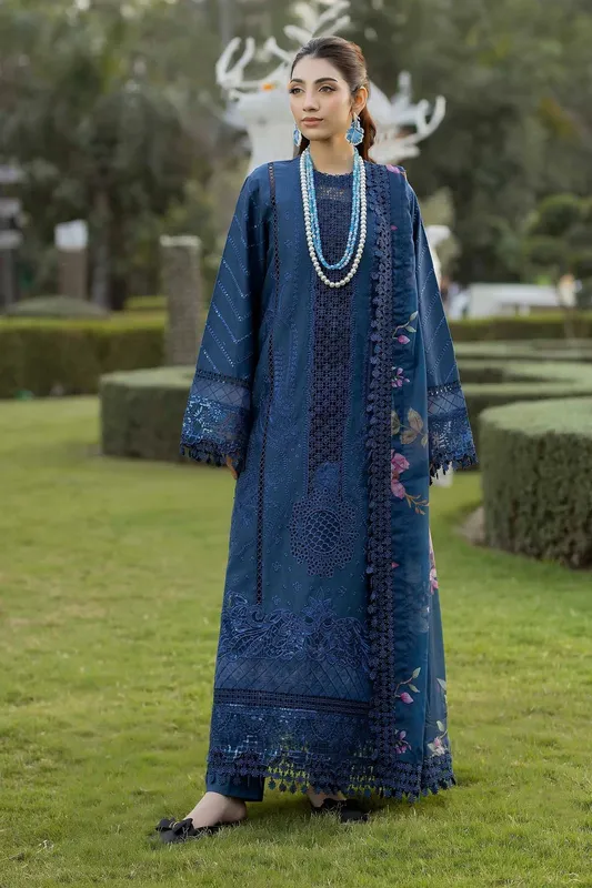 Adans Libas Serene Luxury Lawn Dark Blue Organza – view 1 – Poshaq