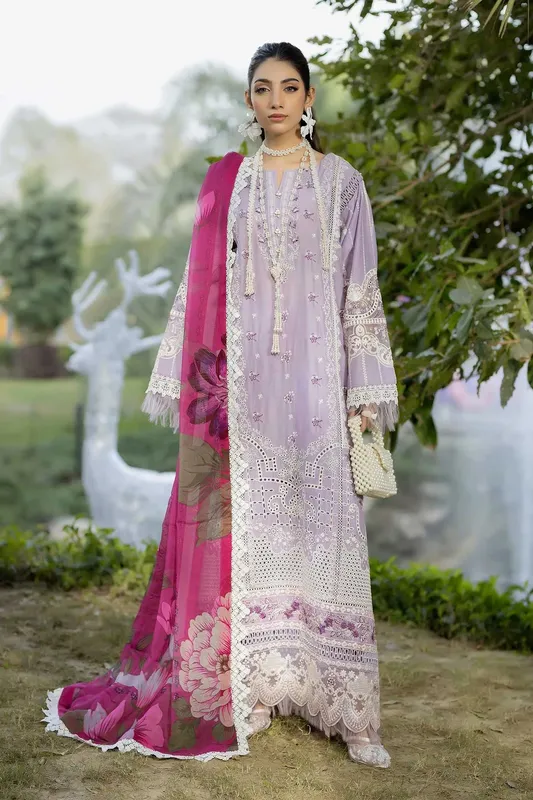 Adans Libas Serene Luxury Lawn Lilac Organza – view 1 – Poshaq