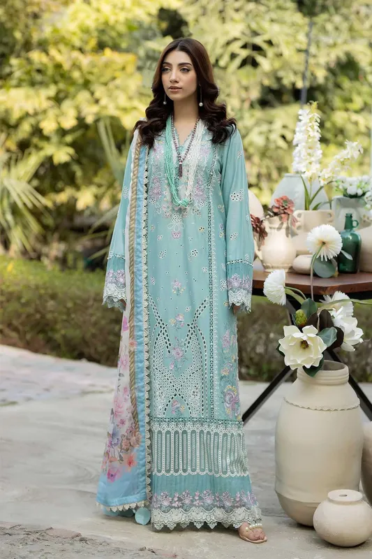 Adans Libas Serene Luxury Lawn Aqua Organza – view 1 – Poshaq