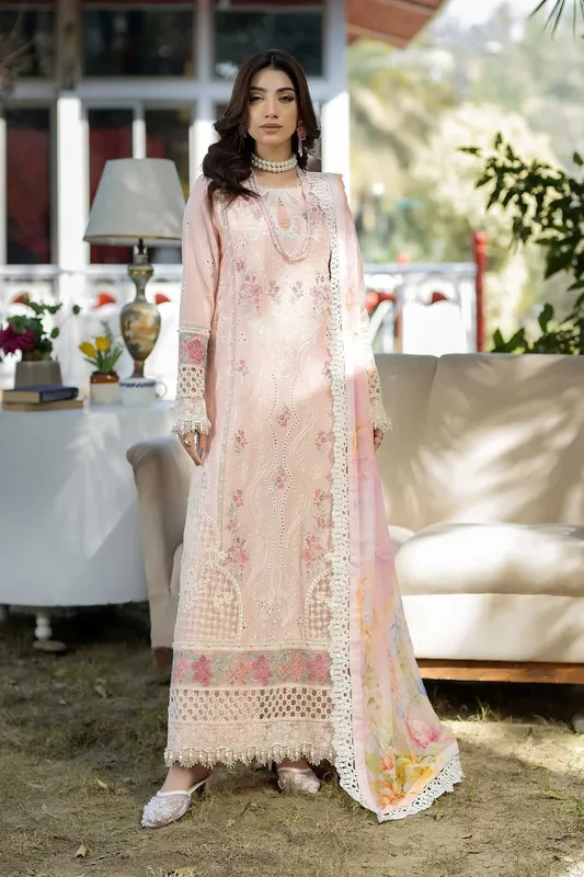 Adans Libas Serene Luxury Lawn Pale Peach Organza – view 1 – Poshaq