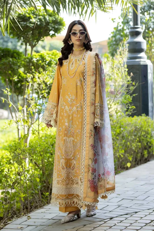 Adans Libas Serene Luxury Lawn Mustard Yellow Organza – view 1 – Poshaq