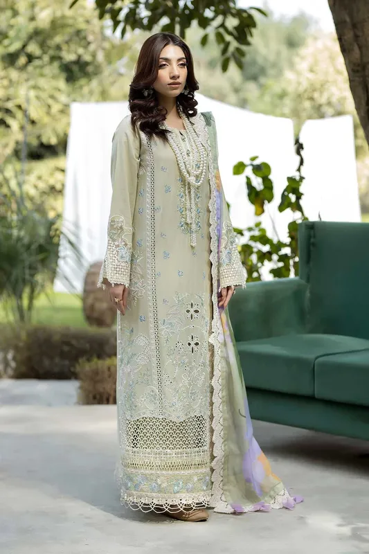 Adans Libas Serene Luxury Lawn Mint Organza – view 1 – Poshaq