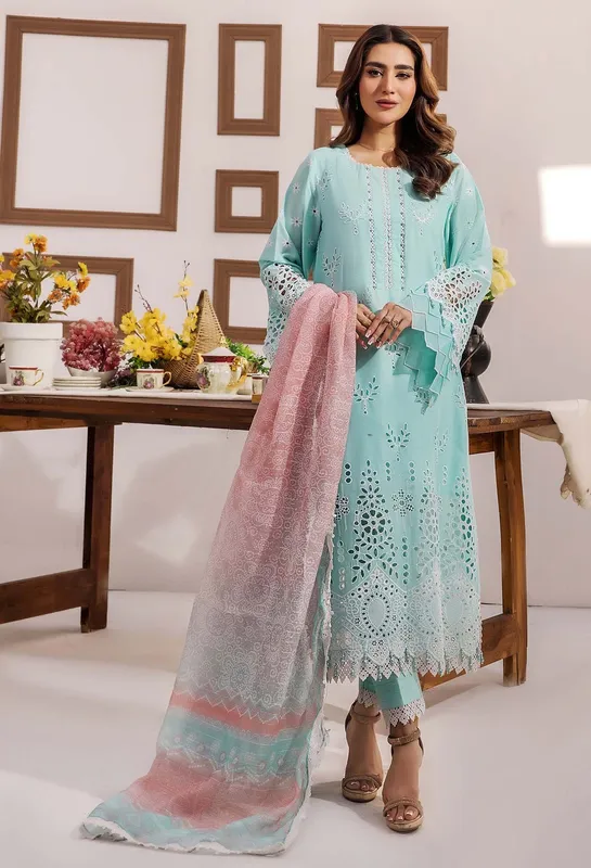 Adans Libas Stella Chikankari 25 Turqiouse Chiffon – view 1 – Poshaq